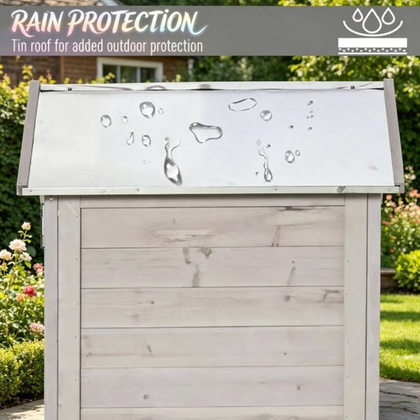 English Elm Outdoor Fir Wood Garden Shed with Sloped Tin Roof Keyed Lock and Vertical Tool Storage T3971P532659