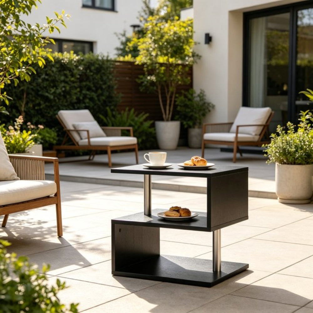 English Elm Chic S-shaped Three Tier Industrial End Table with Matte Black Steel Frame T3971P533840