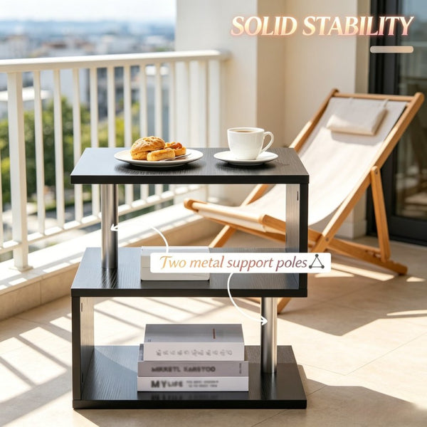 English Elm Chic S-shaped Three Tier Industrial End Table with Matte Black Steel Frame T3971P533840