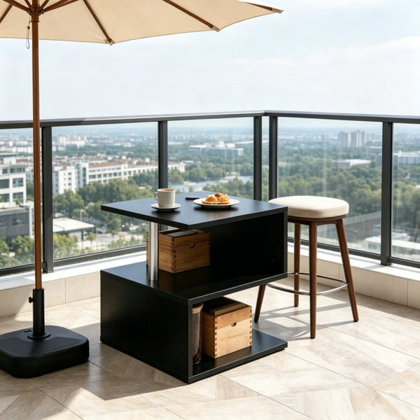 English Elm Chic S-shaped Three Tier Industrial End Table with Matte Black Steel Frame T3971P533840