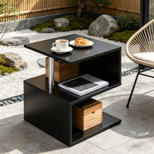 English Elm Chic S-shaped Three Tier Industrial End Table with Matte Black Steel Frame T3971P533840