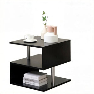 English Elm Chic S-shaped Three Tier Industrial End Table with Matte Black Steel Frame T3971P533840