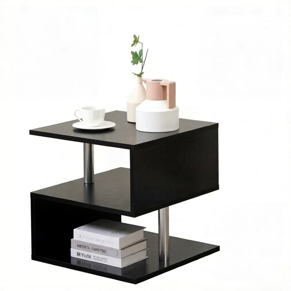 English Elm Chic S-shaped Three Tier Industrial End Table with Matte Black Steel Frame T3971P533840