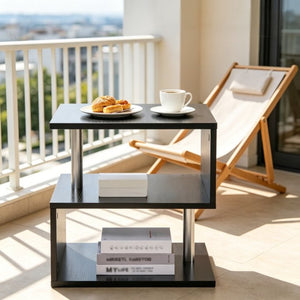 English Elm Chic S-shaped Three Tier Industrial End Table with Matte Black Steel Frame T3971P533840
