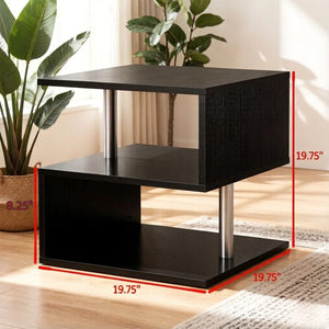 English Elm Chic S-shaped Three Tier Industrial End Table with Matte Black Steel Frame T3971P533840
