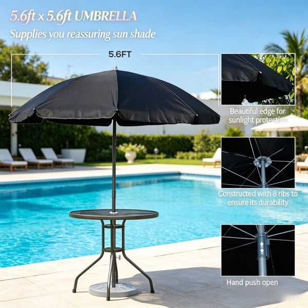 English Elm Outdoor Tempered Glass Patio Dining Set with Umbrella Mesh Chairs Steel Frames T3971P533886