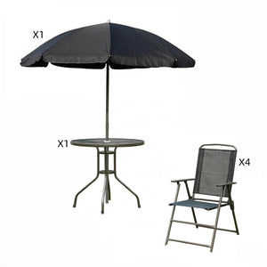English Elm Outdoor Tempered Glass Patio Dining Set with Umbrella Mesh Chairs Steel Frames T3971P533886