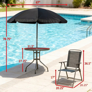 English Elm Outdoor Tempered Glass Patio Dining Set with Umbrella Mesh Chairs Steel Frames T3971P533886