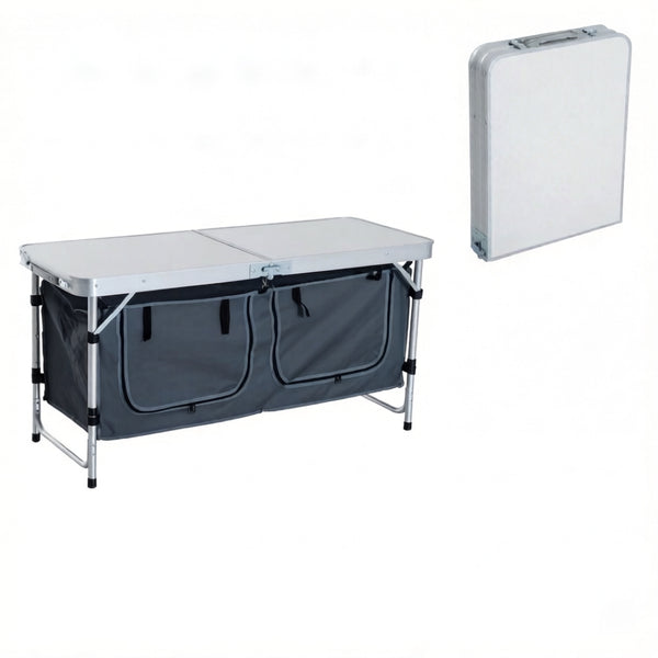 English Elm Foldable Outdoor Camp Table with Aluminum Frame Storage Carton and Adjustable Height T3971P533899