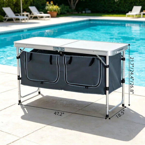 English Elm Foldable Outdoor Camp Table with Aluminum Frame Storage Carton and Adjustable Height T3971P533899