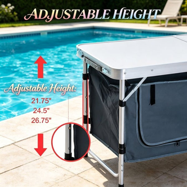 English Elm Foldable Outdoor Camp Table with Aluminum Frame Storage Carton and Adjustable Height T3971P533899