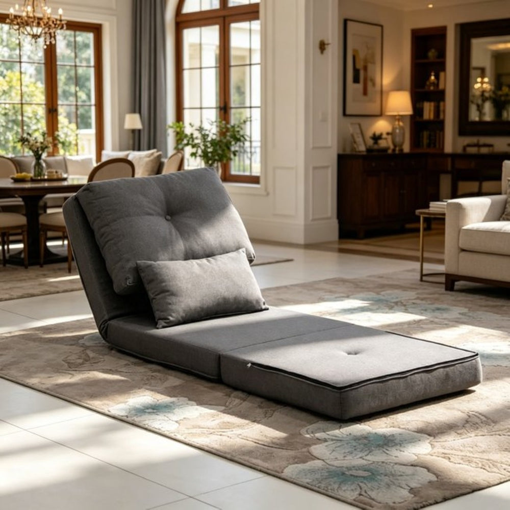 English Elm Soft Linen Floor Lounger Convertible Sofa Bed with Five Position Adjustable Backrest T3971P533943