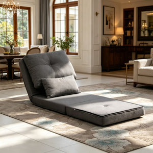 English Elm Soft Linen Floor Lounger Convertible Sofa Bed with Five Position Adjustable Backrest T3971P533943