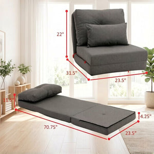 English Elm Soft Linen Floor Lounger Convertible Sofa Bed with Five Position Adjustable Backrest T3971P533943