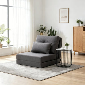 English Elm Soft Linen Floor Lounger Convertible Sofa Bed with Five Position Adjustable Backrest T3971P533943
