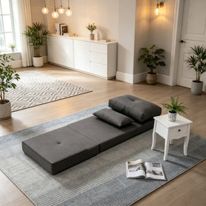 English Elm Soft Linen Floor Lounger Convertible Sofa Bed with Five Position Adjustable Backrest T3971P533943