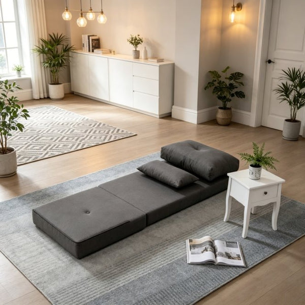 English Elm Soft Linen Floor Lounger Convertible Sofa Bed with Five Position Adjustable Backrest T3971P533943