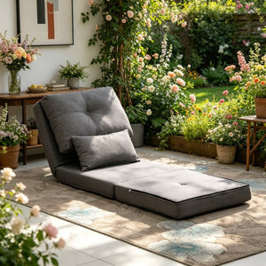 English Elm Soft Linen Floor Lounger Convertible Sofa Bed with Five Position Adjustable Backrest T3971P533943