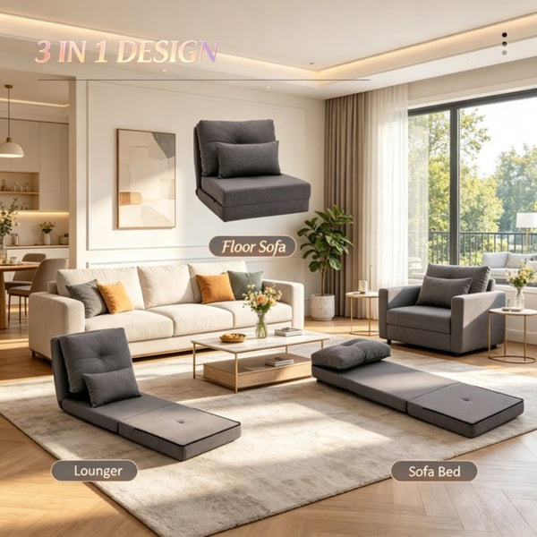 English Elm Soft Linen Floor Lounger Convertible Sofa Bed with Five Position Adjustable Backrest T3971P533943