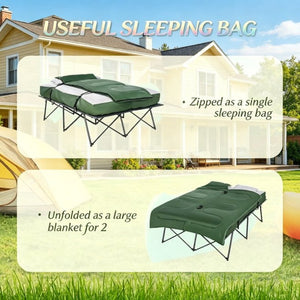 English Elm Outdoor Folding Double Cot with Air Mattress Sleeping Bag and Pillows for Two Campers T3971P533957