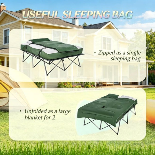 English Elm Outdoor Folding Double Cot with Air Mattress Sleeping Bag and Pillows for Two Campers T3971P533957