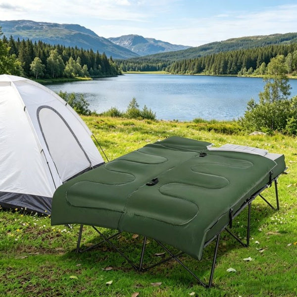 English Elm Outdoor Folding Double Cot with Air Mattress Sleeping Bag and Pillows for Two Campers T3971P533957