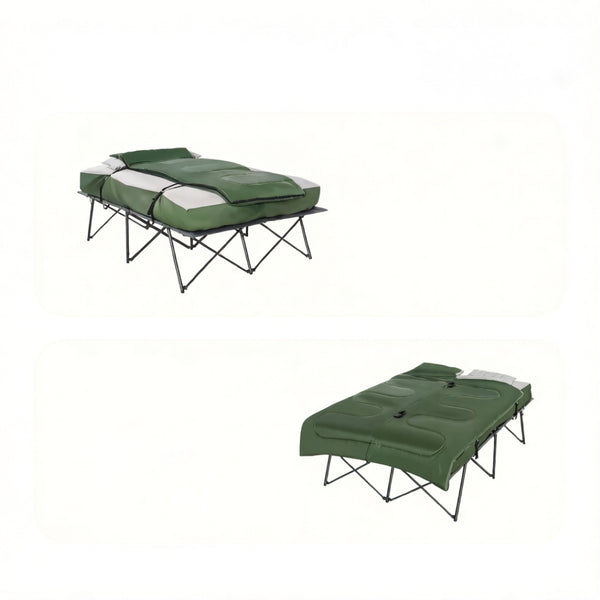 English Elm Outdoor Folding Double Cot with Air Mattress Sleeping Bag and Pillows for Two Campers T3971P533957