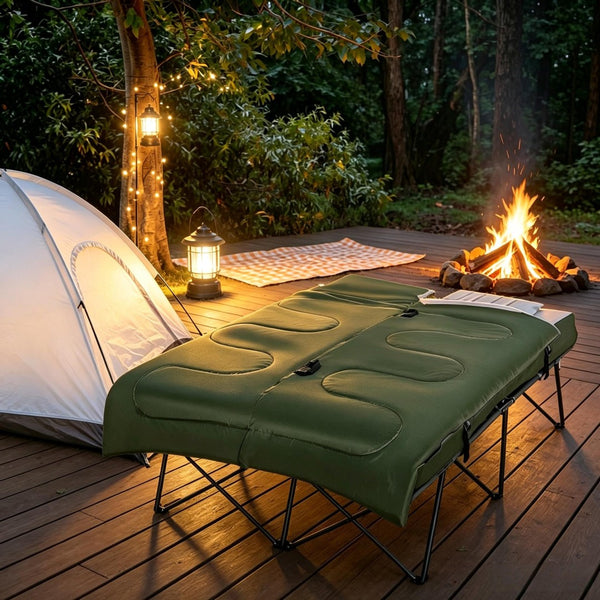 English Elm Outdoor Folding Double Cot with Air Mattress Sleeping Bag and Pillows for Two Campers T3971P533957