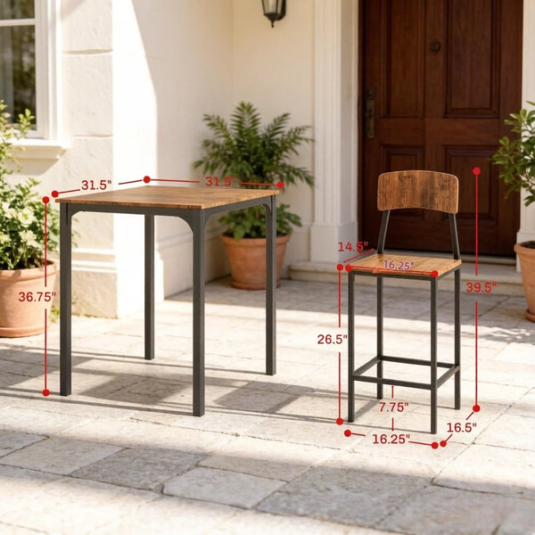 English Elm Kitchen Counter Height Dining Set Industrial Steel Mdf Walnut Grain Stools Included T3971P533968