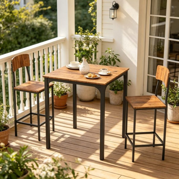 English Elm Kitchen Counter Height Dining Set Industrial Steel Mdf Walnut Grain Stools Included T3971P533968