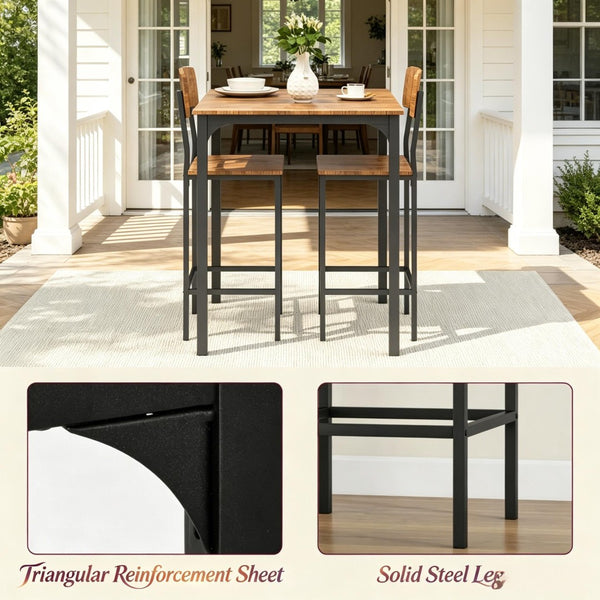 English Elm Kitchen Counter Height Dining Set Industrial Steel Mdf Walnut Grain Stools Included T3971P533968