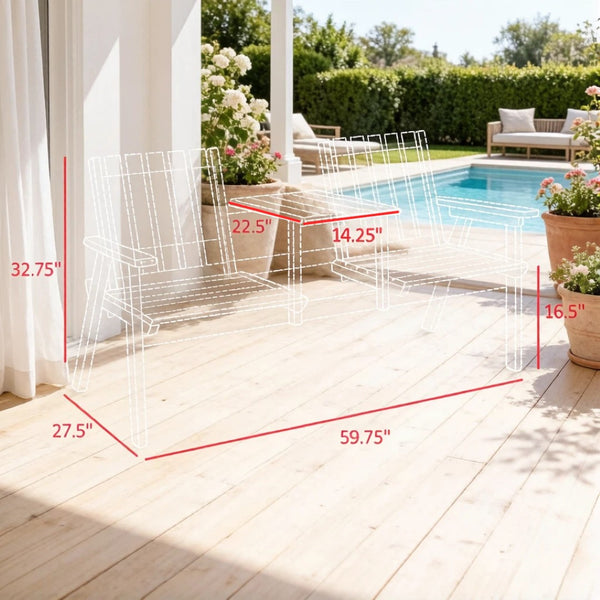 English Elm Outdoor Fir Wood Porch Bench with Center Chat Table and Built-in Umbrella Holder T3971P533972