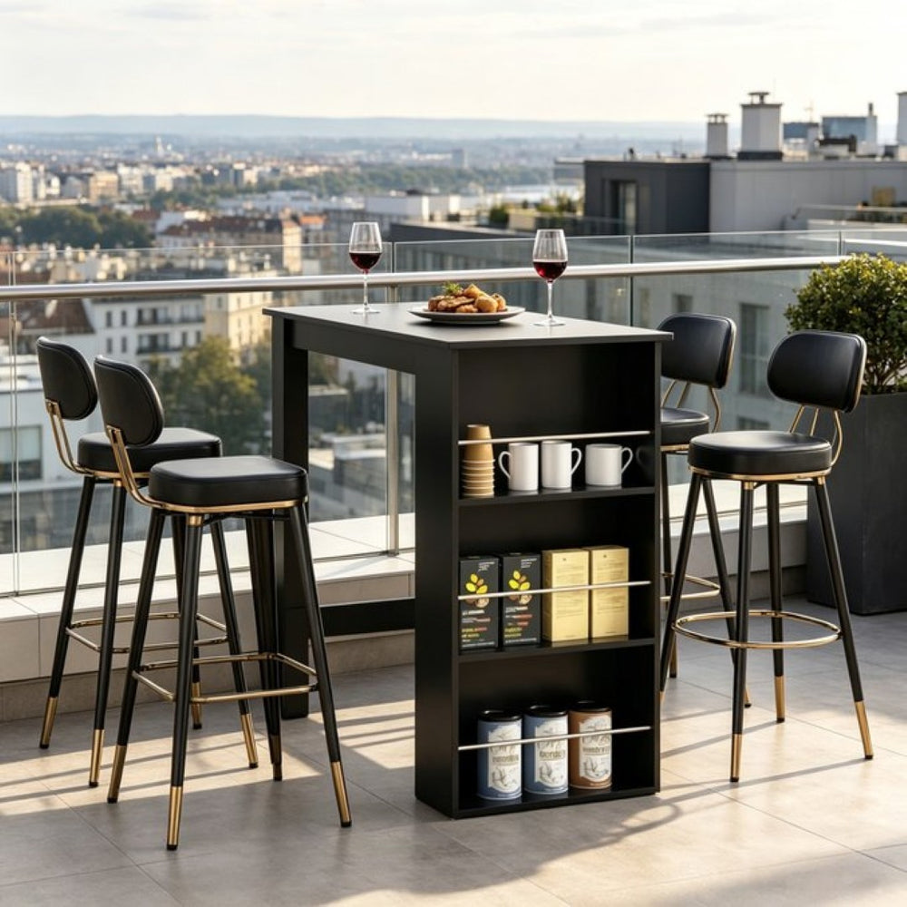 English Elm Stylish Matte Black Bar Table with Three Open Shelves for Kitchen or Home Bar T3971P533983