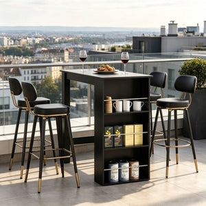 English Elm Stylish Matte Black Bar Table with Three Open Shelves for Kitchen or Home Bar T3971P533983