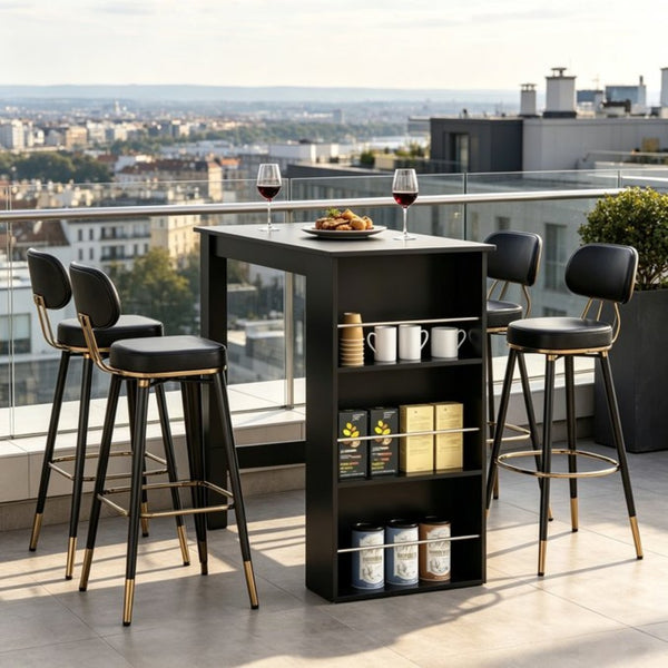 English Elm Stylish Matte Black Bar Table with Three Open Shelves for Kitchen or Home Bar T3971P533983