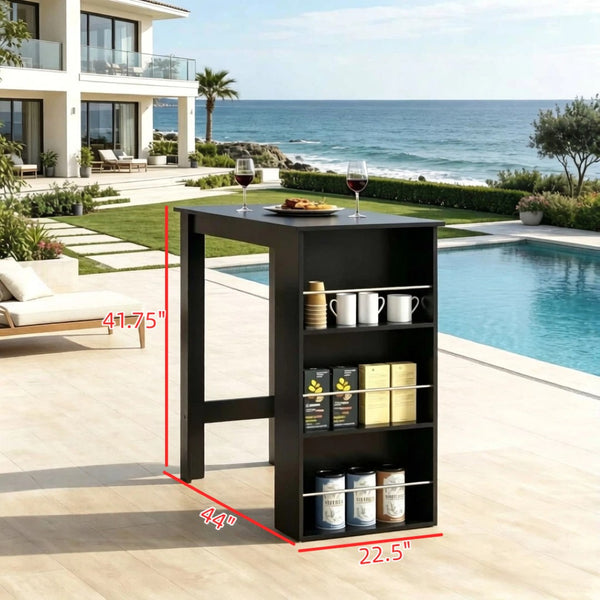 English Elm Stylish Matte Black Bar Table with Three Open Shelves for Kitchen or Home Bar T3971P533983