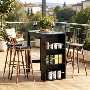 English Elm Stylish Matte Black Bar Table with Three Open Shelves for Kitchen or Home Bar T3971P533983