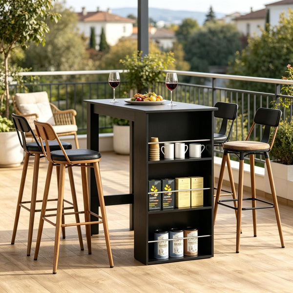 English Elm Stylish Matte Black Bar Table with Three Open Shelves for Kitchen or Home Bar T3971P533983