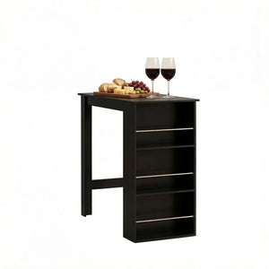 English Elm Stylish Matte Black Bar Table with Three Open Shelves for Kitchen or Home Bar T3971P533983