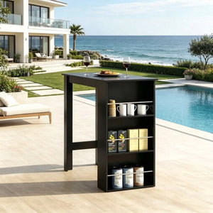 English Elm Stylish Matte Black Bar Table with Three Open Shelves for Kitchen or Home Bar T3971P533983