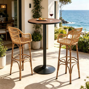 English Elm Home Round Bar Height Table Weathered Elm Top Matte Black Steel Industrial Loft T3971P534024
