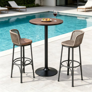 English Elm Home Round Bar Height Table Weathered Elm Top Matte Black Steel Industrial Loft T3971P534024
