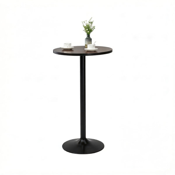 English Elm Home Round Bar Height Table Weathered Elm Top Matte Black Steel Industrial Loft T3971P534024
