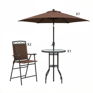 English Elm Chic Outdoor Counter Height Bistro Set with Glass Top Sling Chairs and Tilting Umbrella T3971P534033