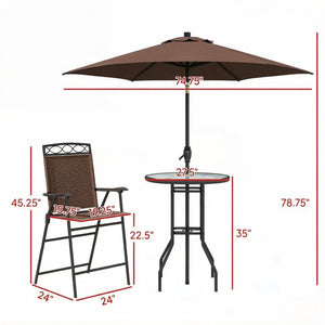 English Elm Chic Outdoor Counter Height Bistro Set with Glass Top Sling Chairs and Tilting Umbrella T3971P534033