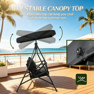 English Elm Outdoor Steel Frame Canopy Glider Swing Bench Seats Three with Spring Suspension T3971P535032