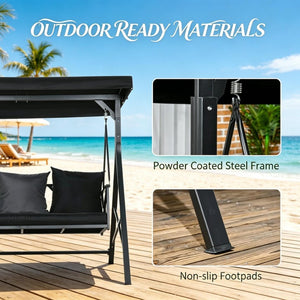 English Elm Outdoor Steel Frame Canopy Glider Swing Bench Seats Three with Spring Suspension T3971P535032