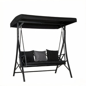 English Elm Outdoor Steel Frame Canopy Glider Swing Bench Seats Three with Spring Suspension T3971P535032