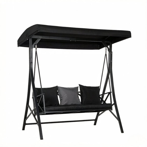 English Elm Outdoor Steel Frame Canopy Glider Swing Bench Seats Three with Spring Suspension T3971P535032
