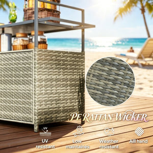 English Elm Mobile Pe Rattan Outdoor Bar Cart with Tempered Glass Top and Locking Wheels T3971P535072